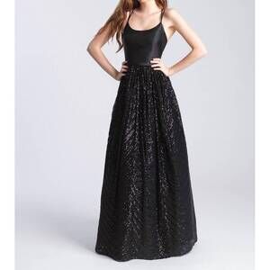 NEW MADISON JAMES satin and sequins gown in black